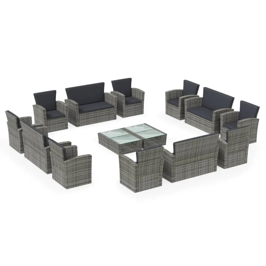 Salon de jardin 16 pcs avec coussins Résine tressée Gris - 2