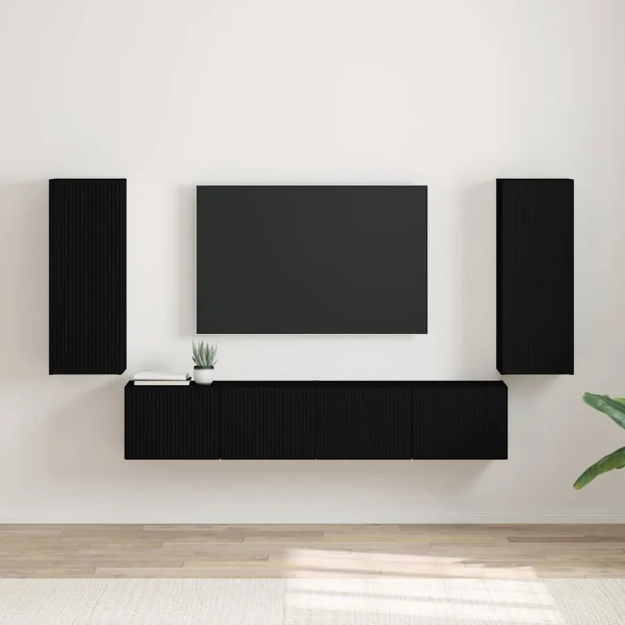 Meuble TV mural 2 pcs Noir 30 x 31 x 80 cm Bois d'ingénierie