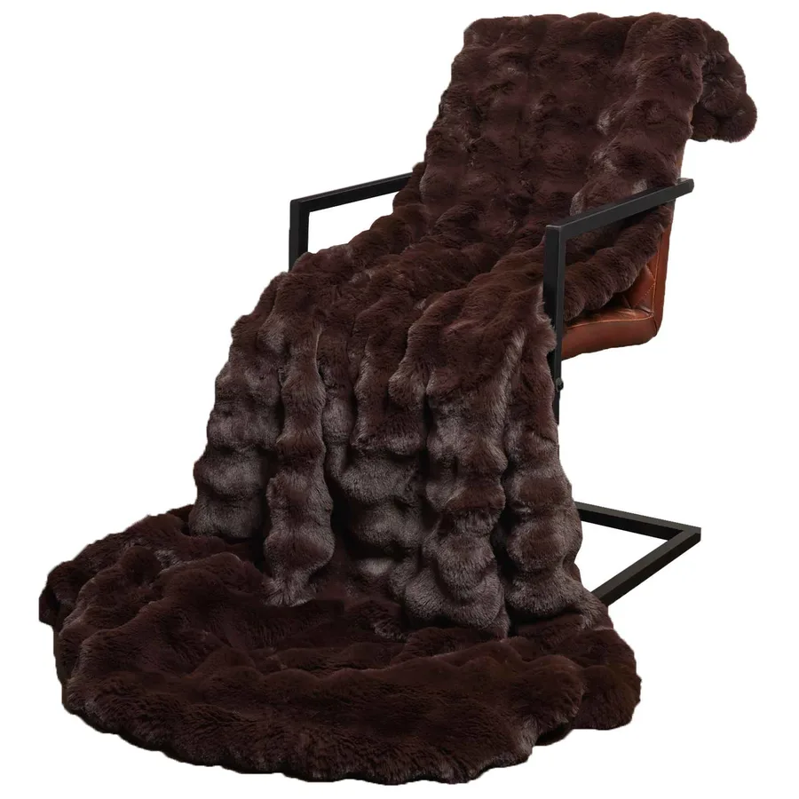 Couverture antidérapante en fausse de lapin Olite 4 pcs Camel - 3