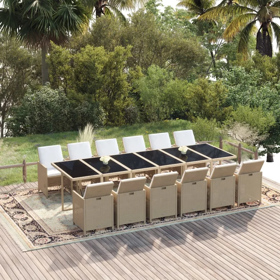 Ensemble à manger de jardin coussins 13pcs Résine tressée Beige