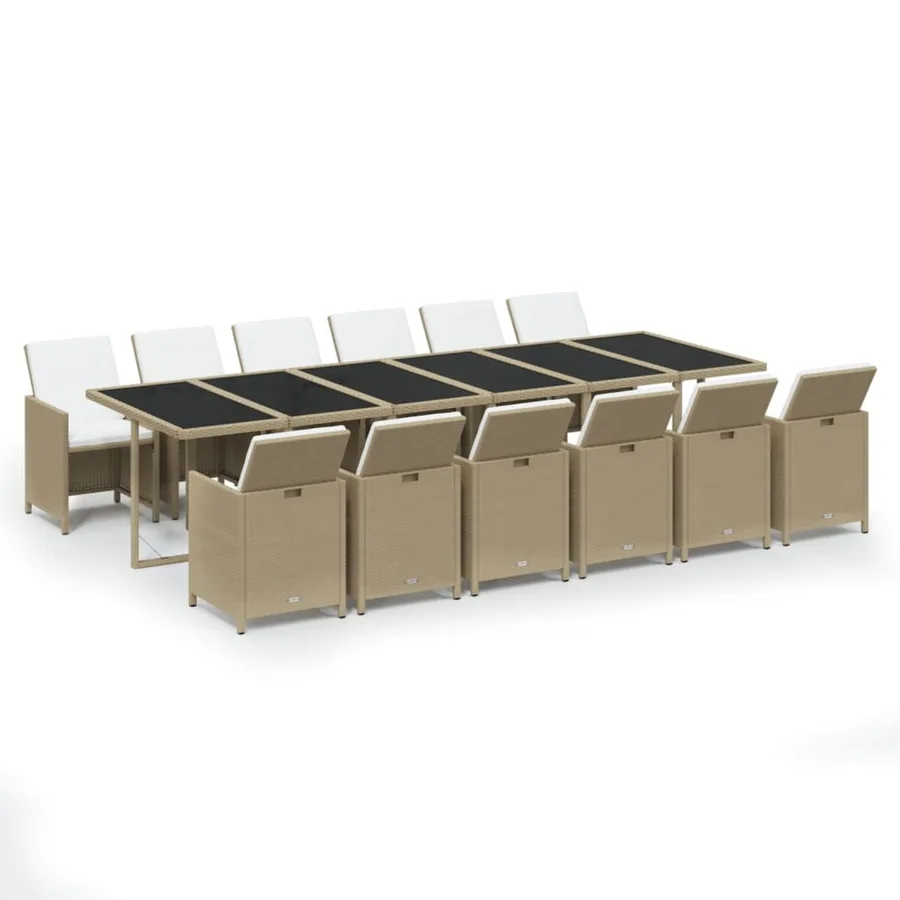 Ensemble à manger de jardin coussins 13pcs Résine tressée Beige - 2