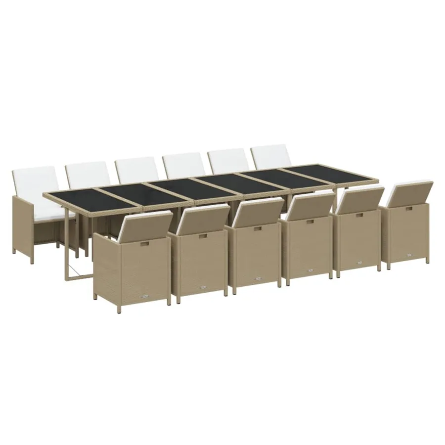 Ensemble à manger de jardin coussins 13pcs Résine tressée Beige - 3