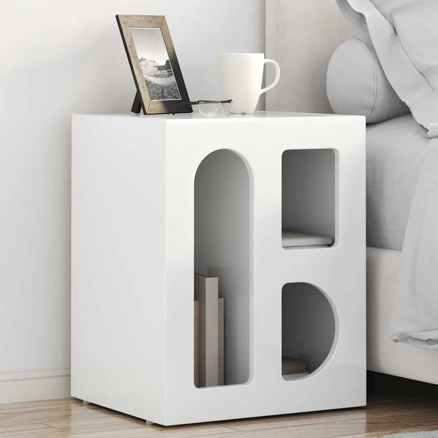 Table de chevet ELST 2 pc Blanc brillant 40 x 35 x 50 cm