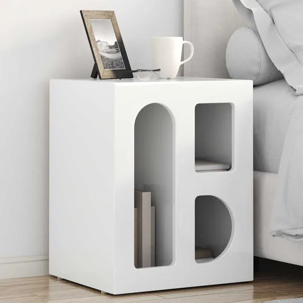 Table de chevet ELST 2 pc Blanc brillant 40 x 35 x 50 cm
