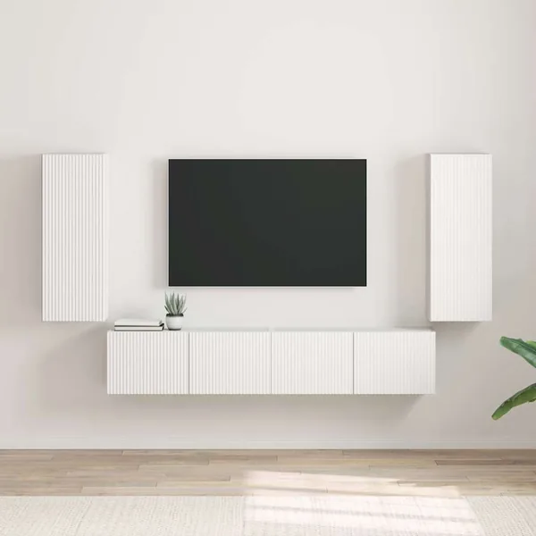 Meuble TV mural 2 pcs Blanc 30 x 31 x 80 cm Bois d'ingénierie