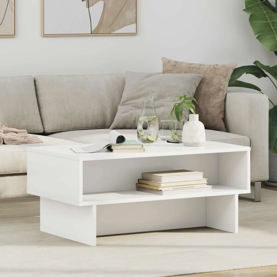 Table basse Blanc 80 x 46 x 35 cm Bois d'ingénierie