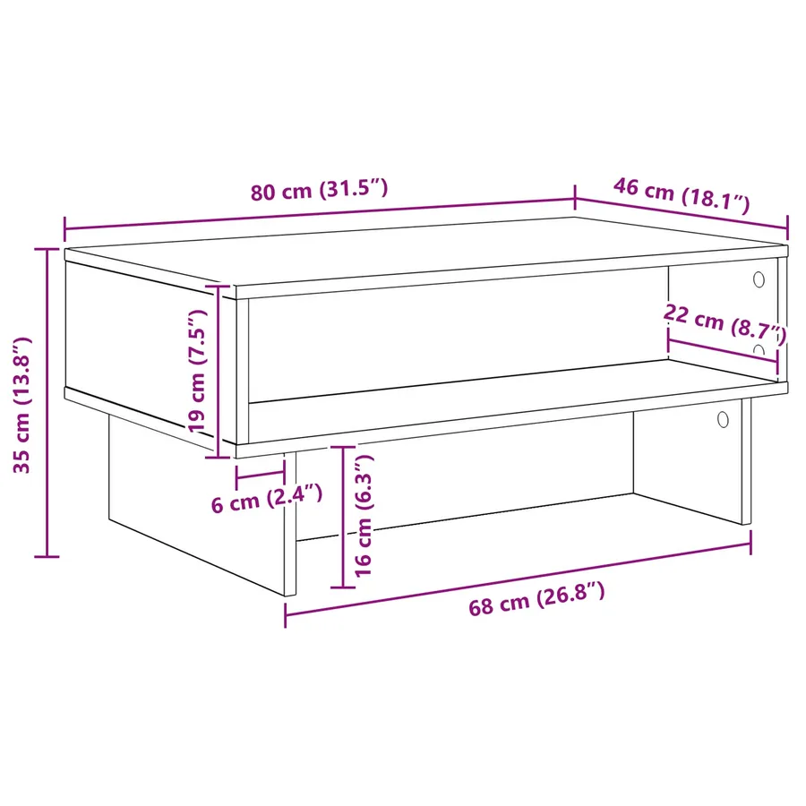Table basse Blanc 80 x 46 x 35 cm Bois d'ingénierie - 10