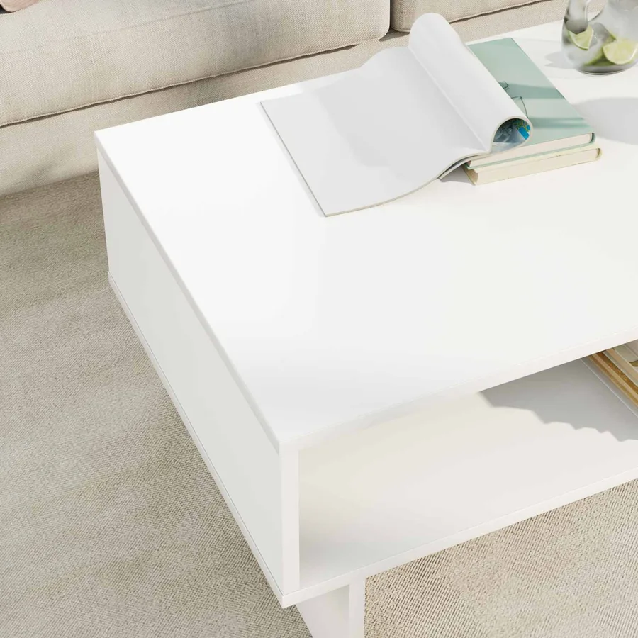 Table basse Blanc 80 x 46 x 35 cm Bois d'ingénierie - 4