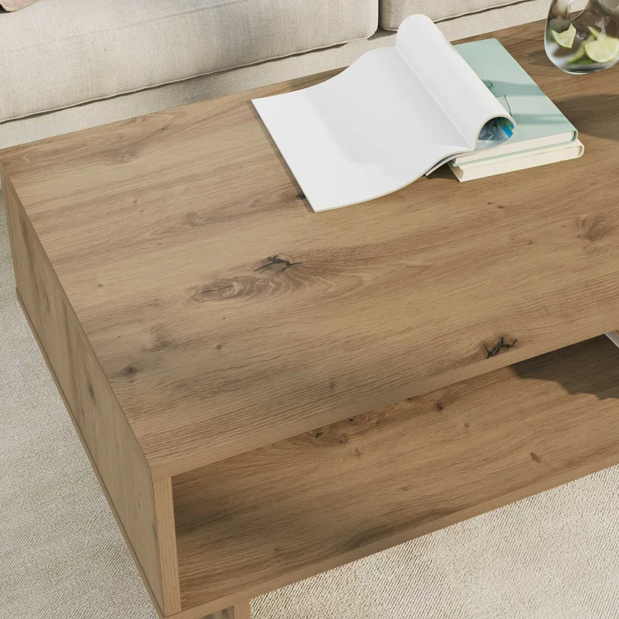 Table basse Chêne artisanal 100 x 46 x 35 cm Bois d'ingénierie - 4