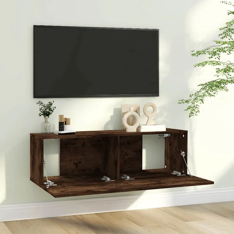 Armoire murale TV Chêne fumé 100x30x30 cm Bois d'ingénierie - 3