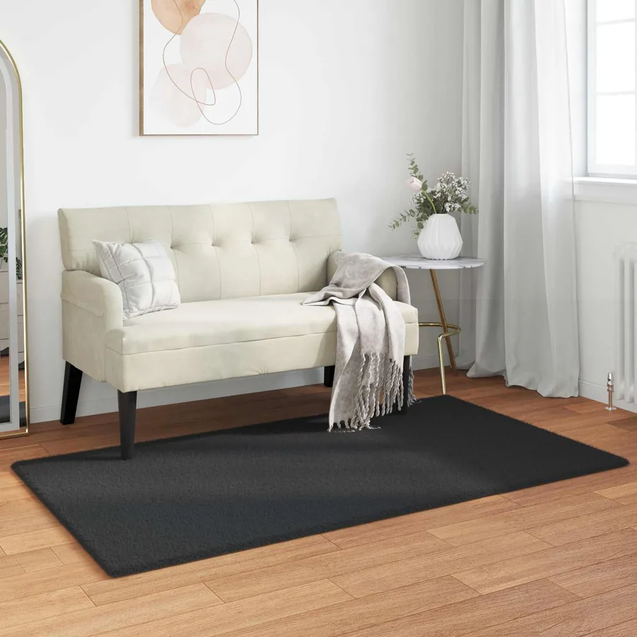 Tapis antidérapant en fausse de lapin OLITE Noir 80 x 150 cm