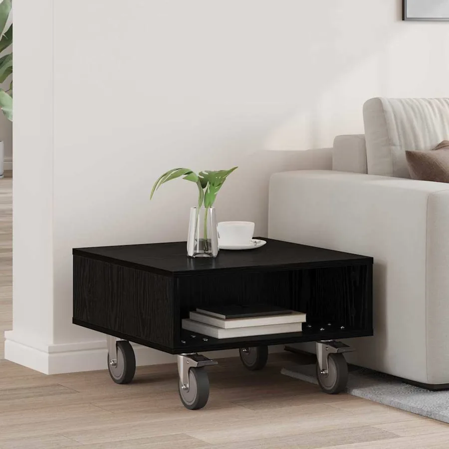 Table d'appoint avec roues Chêne noir 50,5 x 50 x 30 cm