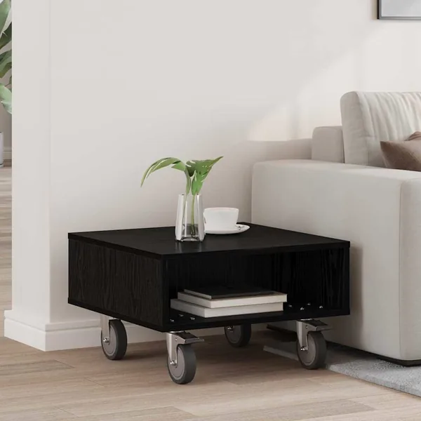 Table d'appoint avec roues Chêne noir 50,5 x 50 x 30 cm
