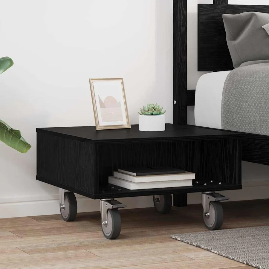 Table d'appoint avec roues Chêne noir 50,5 x 50 x 30 cm - 4