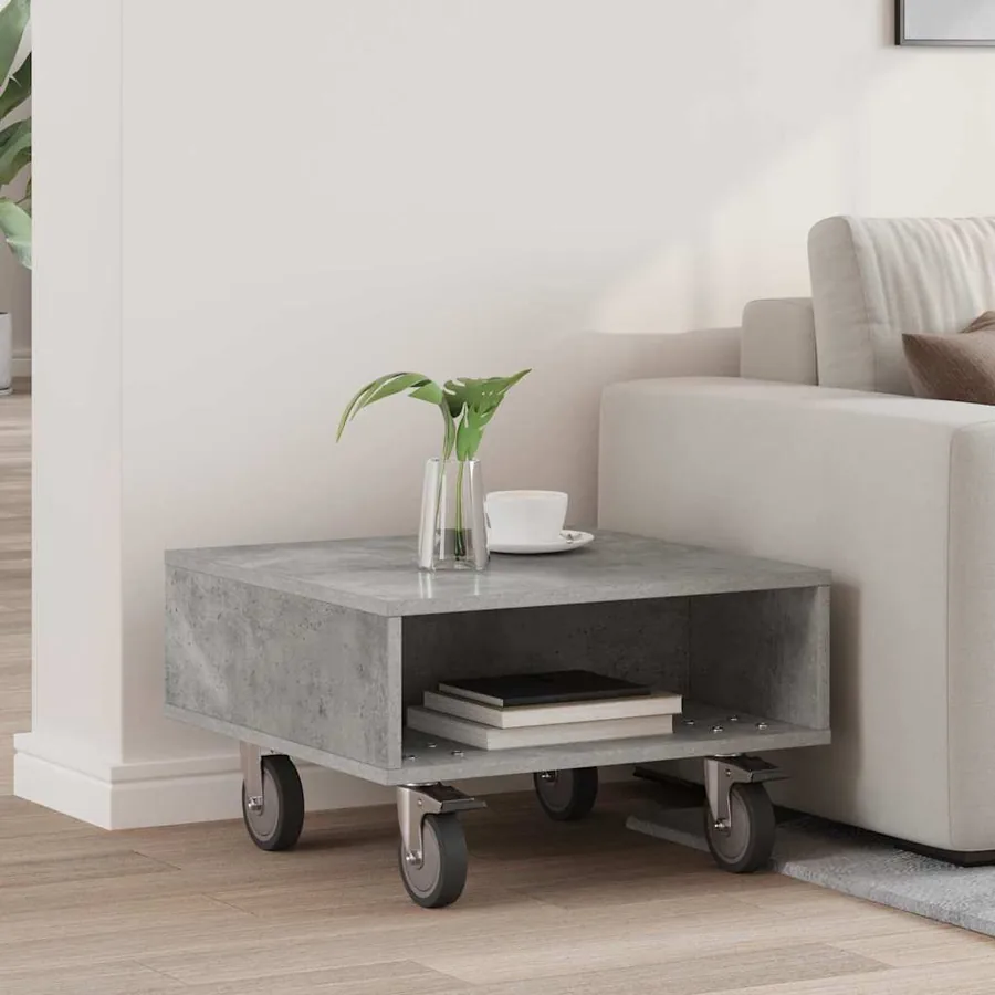 Table d'appoint avec roues Gris béton 50,5 x 50 x 30 cm