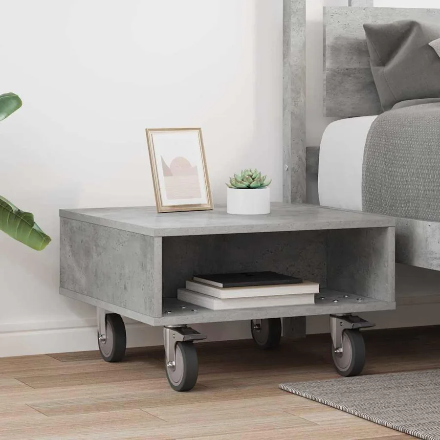 Table d'appoint avec roues Gris béton 50,5 x 50 x 30 cm - 4