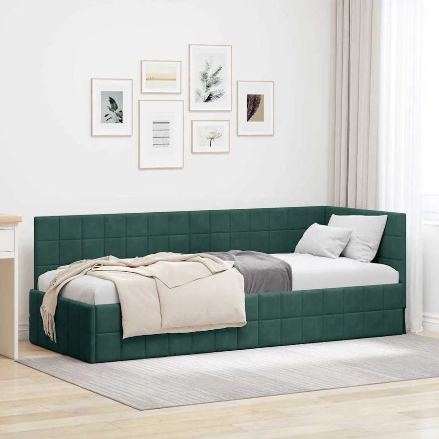 Cadre de lit d'angle Vert foncé 80 cm x 200 cm Velours
