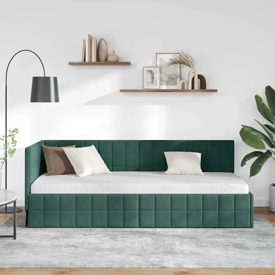 Cadre de lit d'angle Vert foncé 80 cm x 200 cm Velours - 3