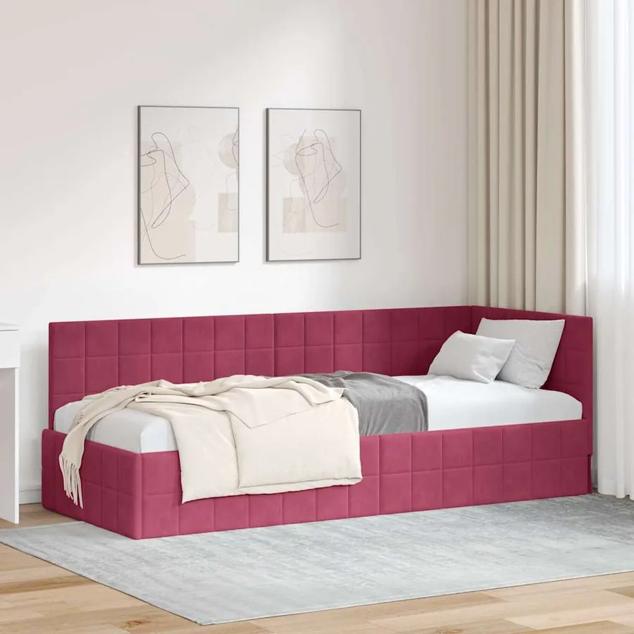Cadre de lit d'angle Bordeaux 80 cm x 200 cm Velours