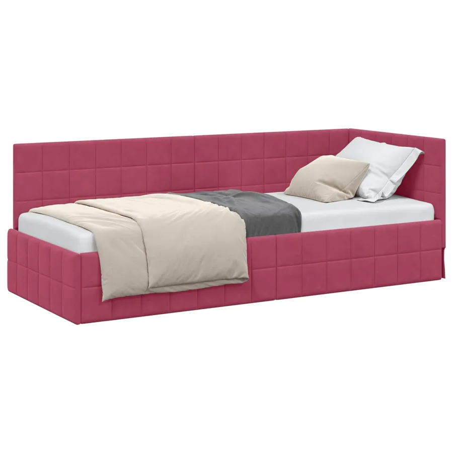 Cadre de lit d'angle Bordeaux 80 cm x 200 cm Velours - 2