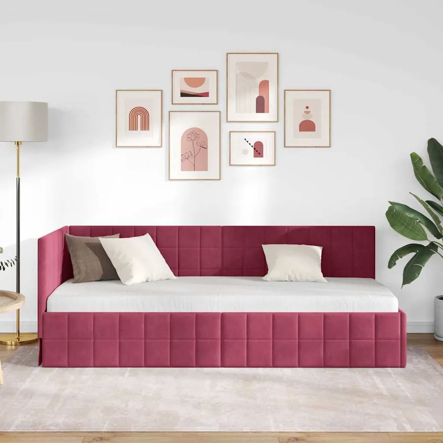 Cadre de lit d'angle Bordeaux 80 cm x 200 cm Velours - 3