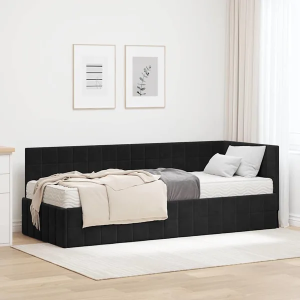 Cadre de lit d'angle avec matelas 2 pcs Noir Velours