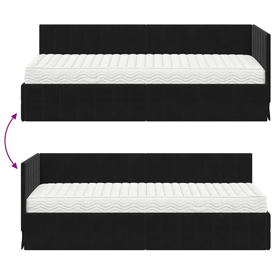 Cadre de lit d'angle avec matelas 2 pcs Noir Velours - 12