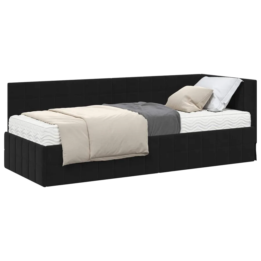Cadre de lit d'angle avec matelas 2 pcs Noir Velours - 2