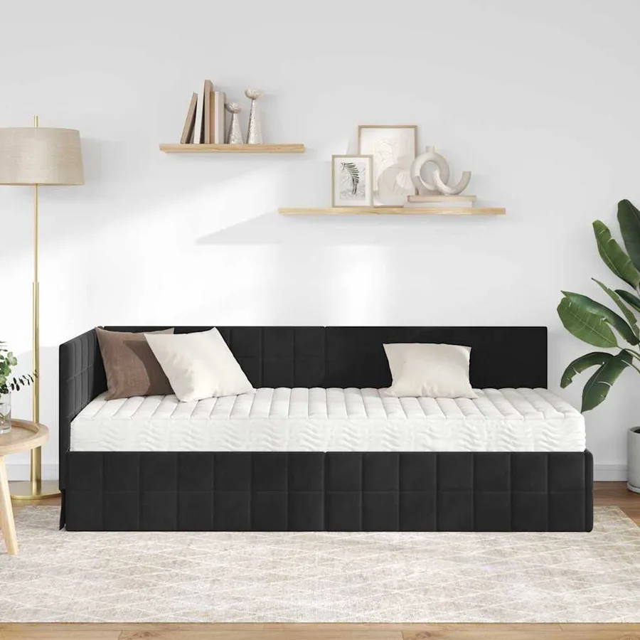 Cadre de lit d'angle avec matelas 2 pcs Noir Velours - 3