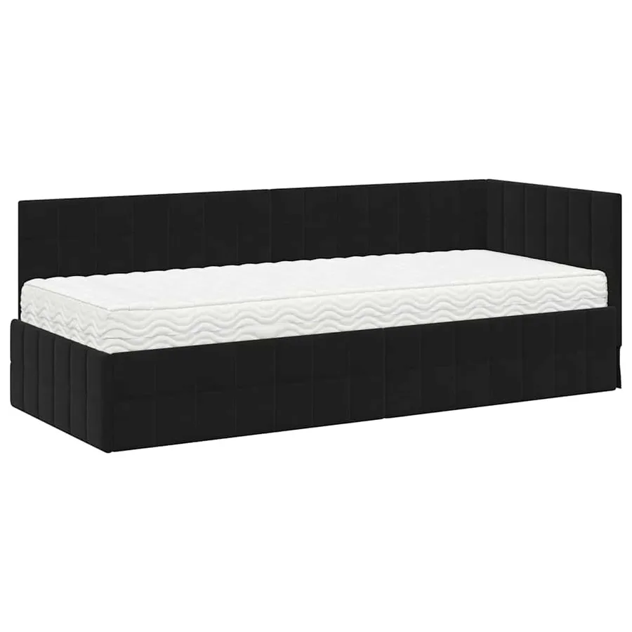 Cadre de lit d'angle avec matelas 2 pcs Noir Velours - 4