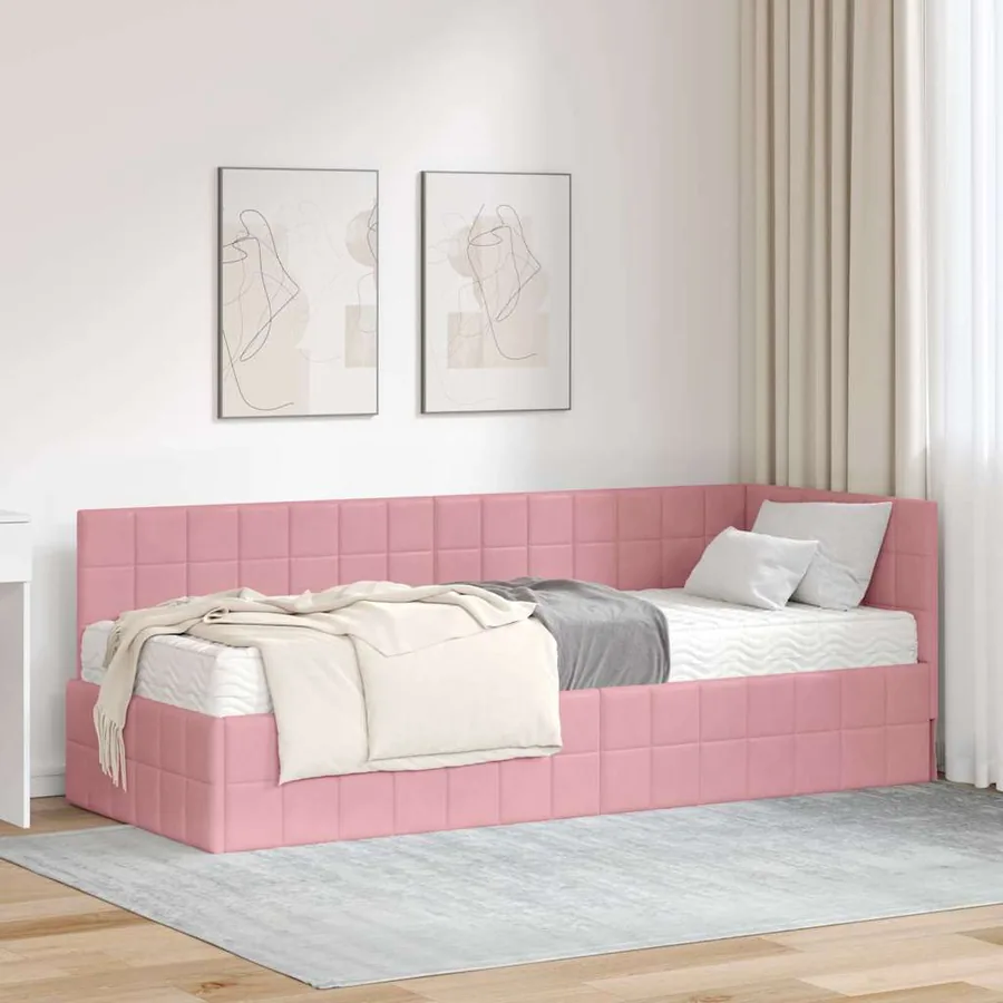 Cadre de lit d'angle avec matelas 2 pcs Gris Velours