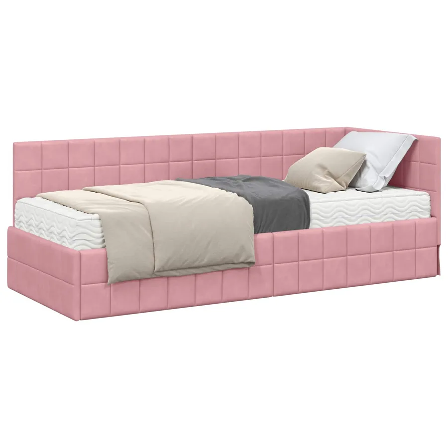 Cadre de lit d'angle avec matelas 2 pcs Gris Velours - 2
