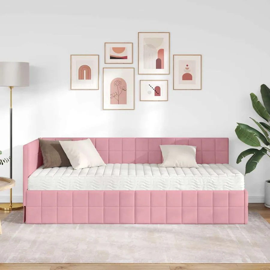 Cadre de lit d'angle avec matelas 2 pcs Gris Velours - 3