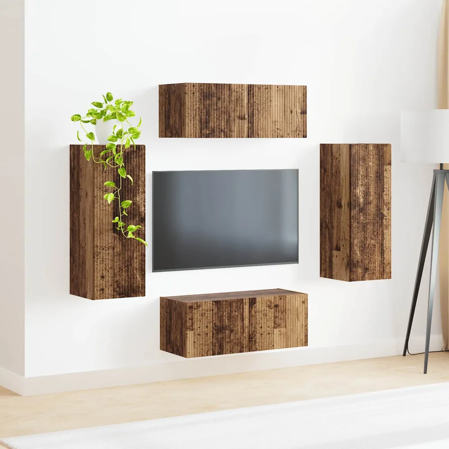 Ensemble de meuble TV mural 4 pcs Bois ancien Bois d'ingénierie - 4