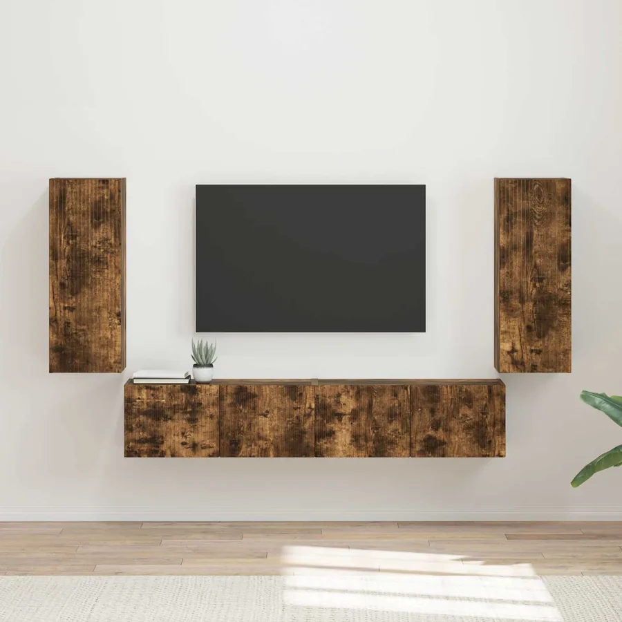 Ensemble de meuble TV mural 4 pcs Chêne fumé Bois d'ingénierie