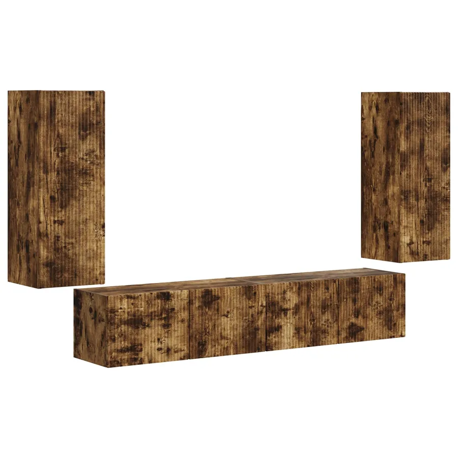 Ensemble de meuble TV mural 4 pcs Chêne fumé Bois d'ingénierie - 2