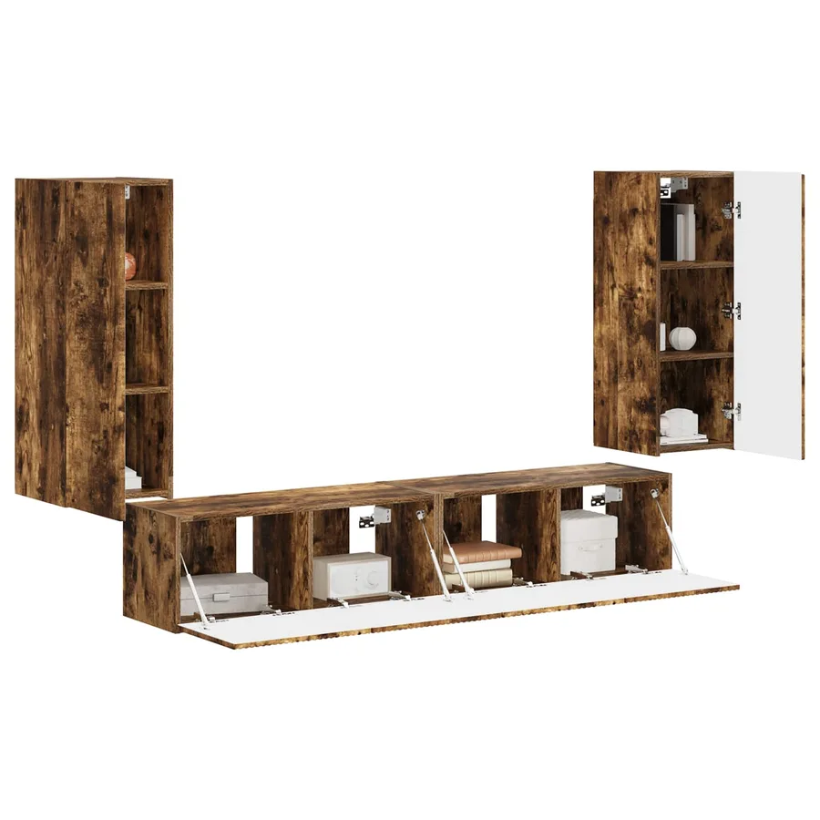 Ensemble de meuble TV mural 4 pcs Chêne fumé Bois d'ingénierie - 3