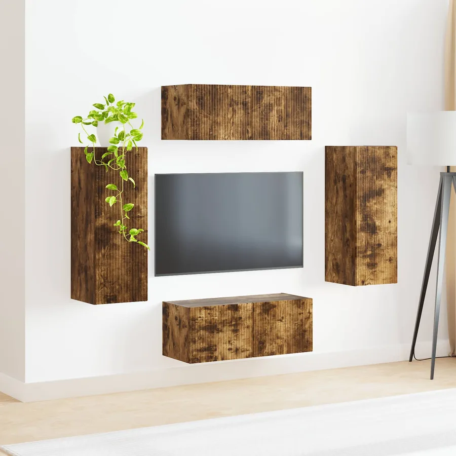 Ensemble de meuble TV mural 4 pcs Chêne fumé Bois d'ingénierie - 4
