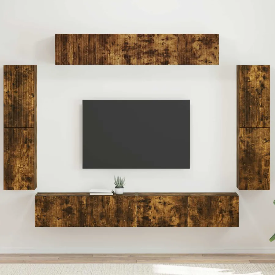 Meuble TV 8 pcs Chêne fumé
