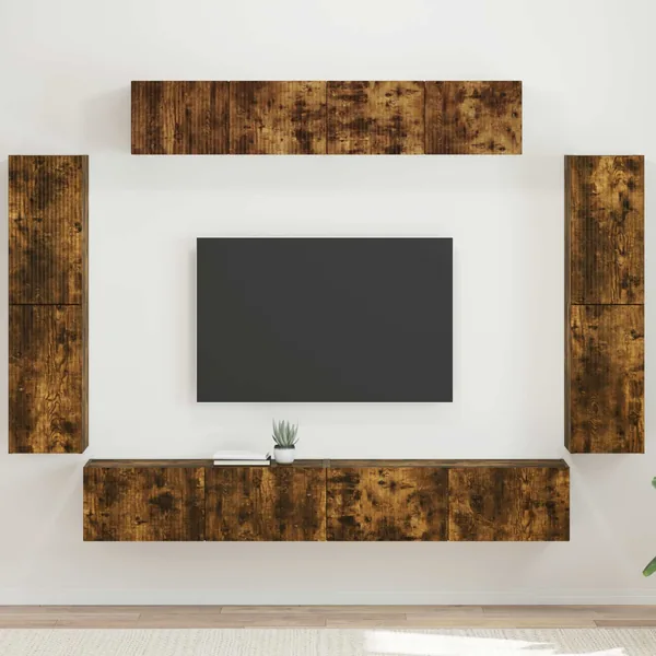 Meuble TV 8 pcs Chêne fumé