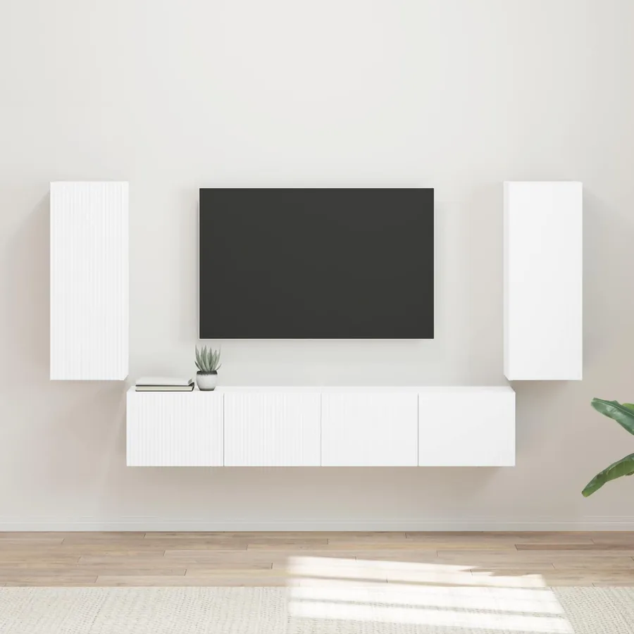 Ensemble de meuble TV mural 4 pcs Blanc Bois d'ingénierie