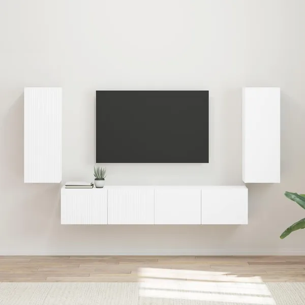 Ensemble de meuble TV mural 4 pcs Blanc Bois d'ingénierie
