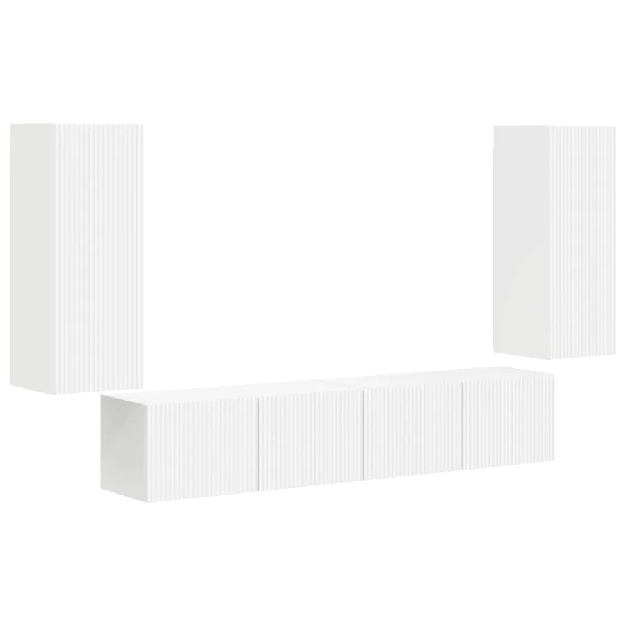 Ensemble de meuble TV mural 4 pcs Blanc Bois d'ingénierie - 2