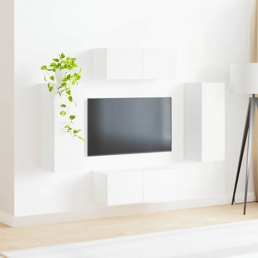 Ensemble de meuble TV mural 4 pcs Blanc Bois d'ingénierie - 4