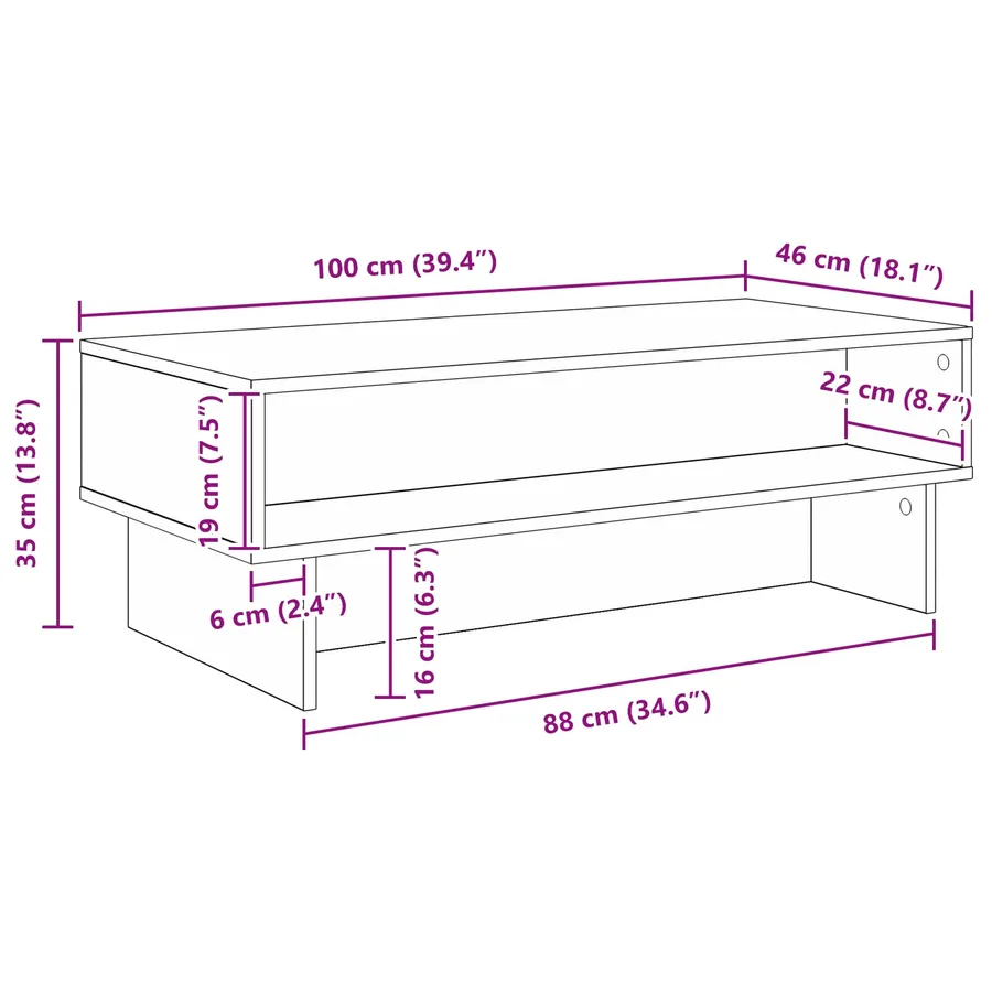 Table basse Blanc 100 x 46 x 35 cm Bois d'ingénierie - 8