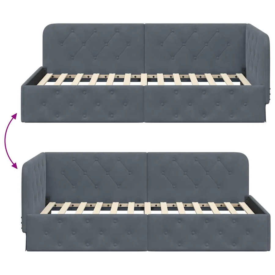 Cadre de lit d'angle Gris foncé 100 x 200 cm Velours - 9