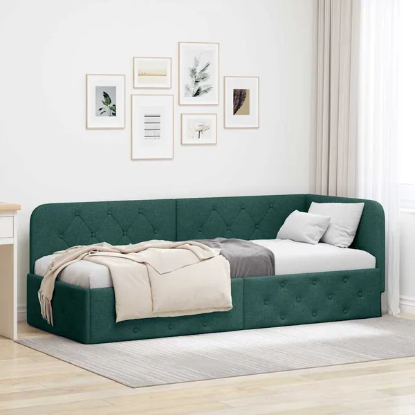 Cadre de lit d'angle Vert foncé 80 x 200 cm tissu