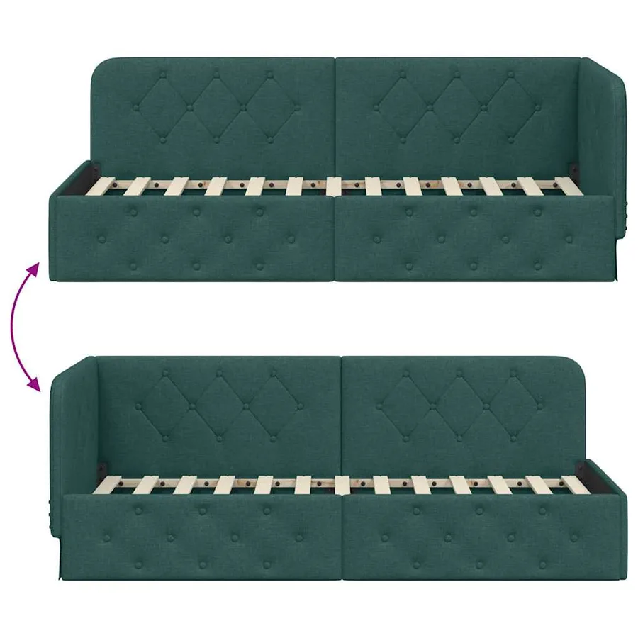 Cadre de lit d'angle Vert foncé 80 x 200 cm tissu - 9