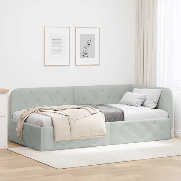 Cadre de lit d'angle Gris clair 90 x 200 cm Velours