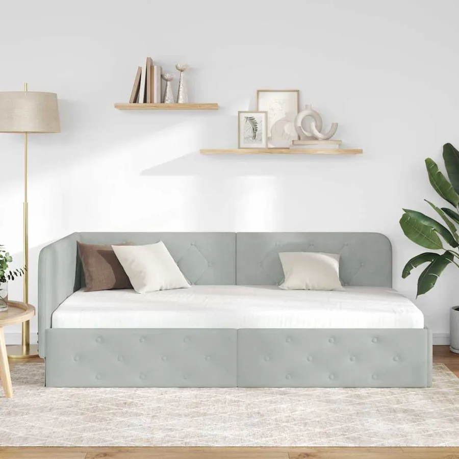 Cadre de lit d'angle Gris clair 90 x 200 cm Velours - 4